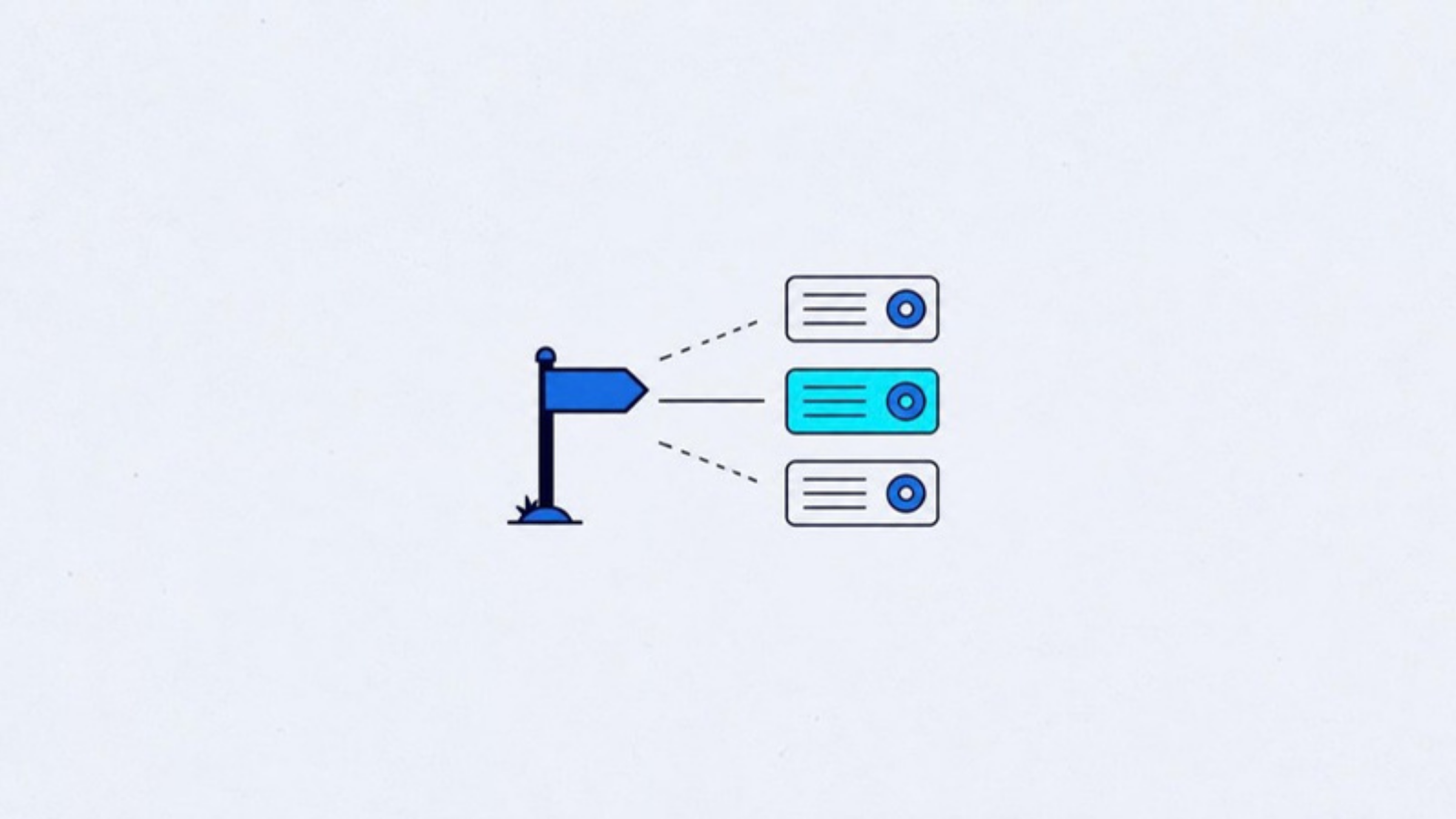 Illustration: a signpost connected to one of three control panels, the other two unconnected