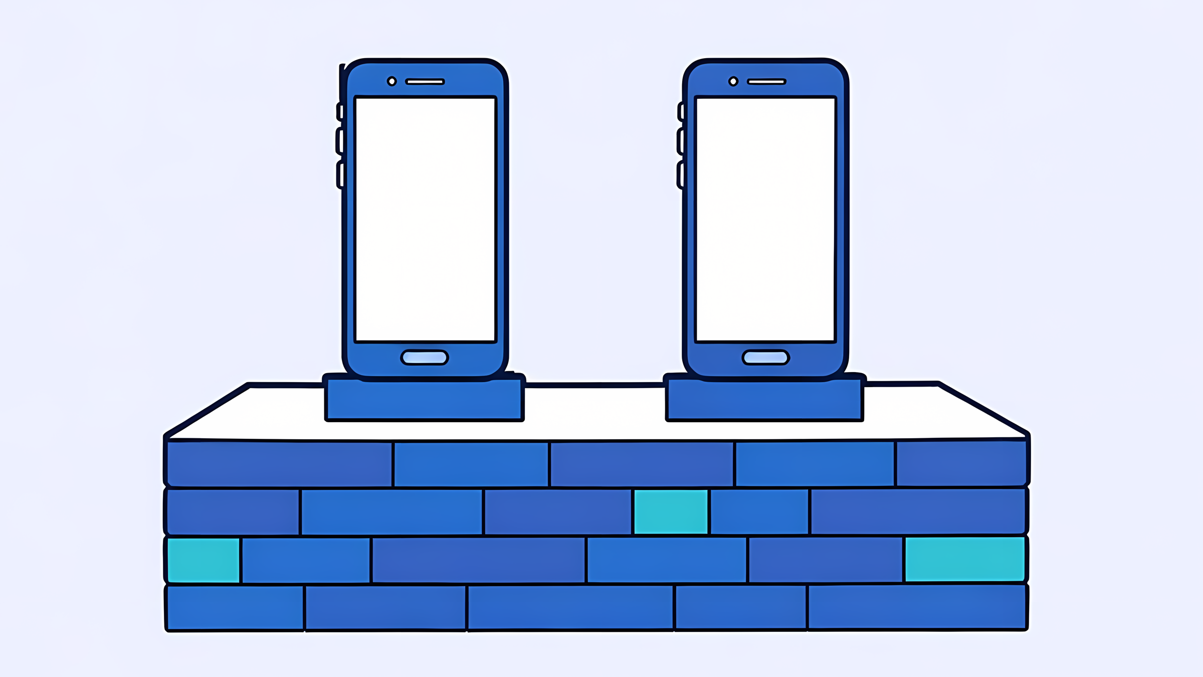 Illustration: two phones on one shared foundation, each adding a small block of its own