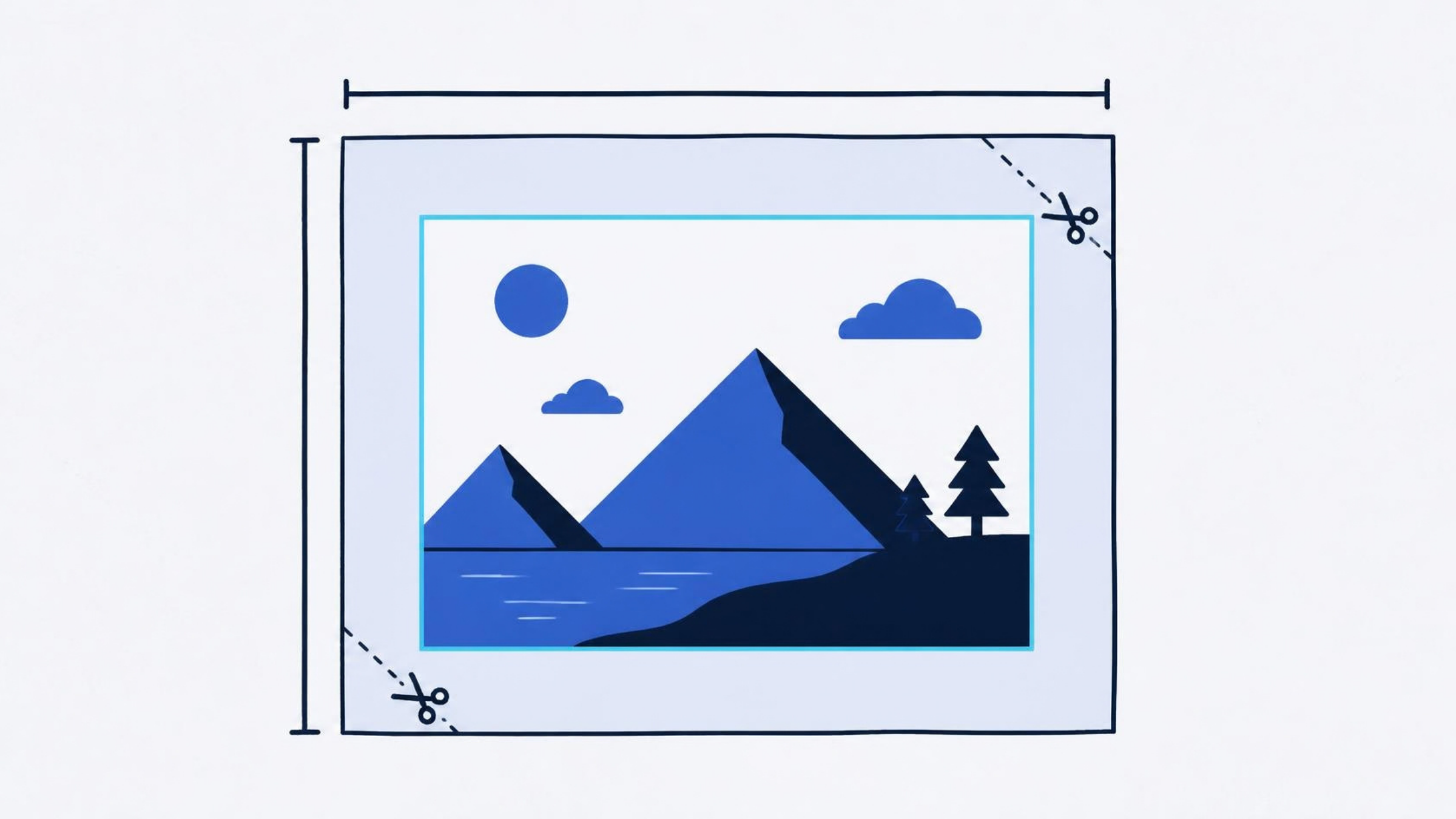 Illustration: a framed picture with ruler marks, and the smaller area actually needed outlined inside