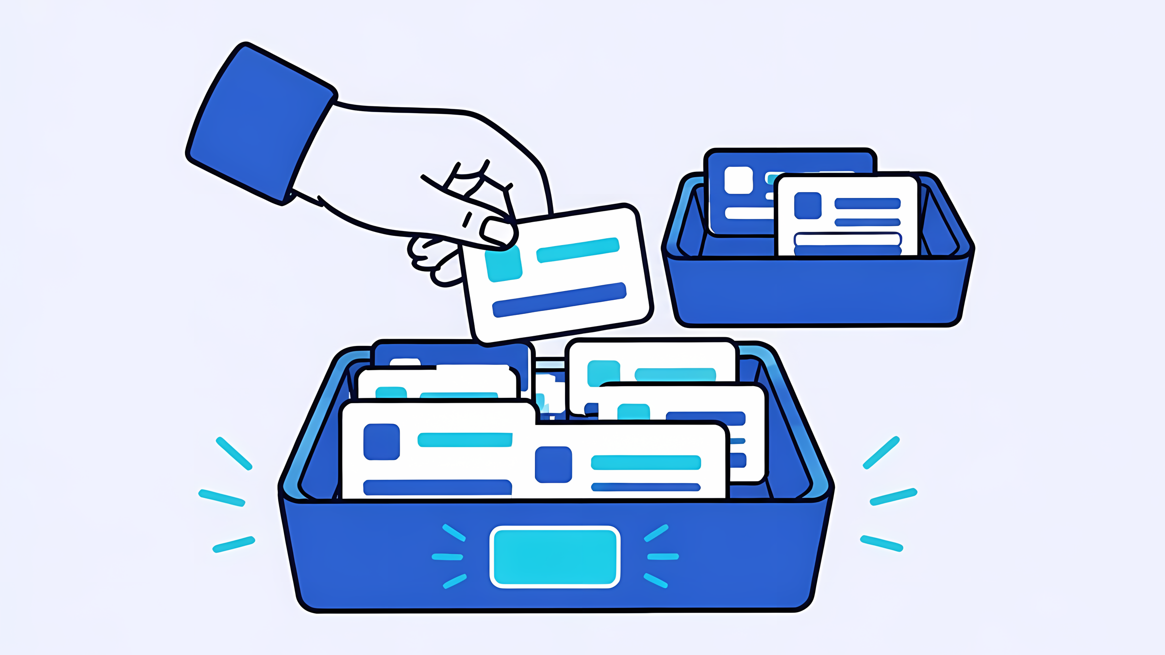 Illustration: a hand sorting feature cards into a must-have tray and a later tray