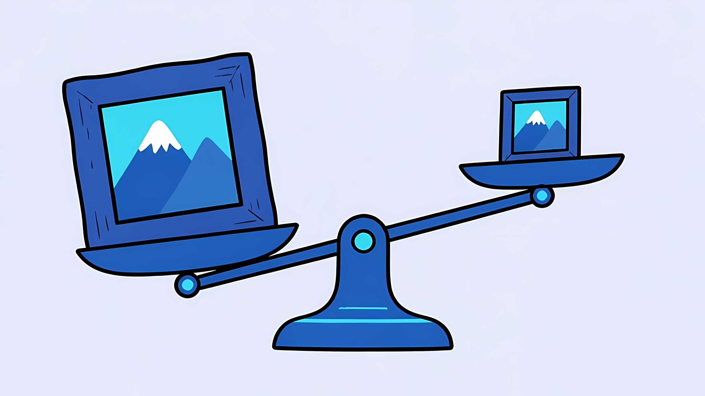 Illustration: a balance scale weighing a heavy copy of a picture against a light one